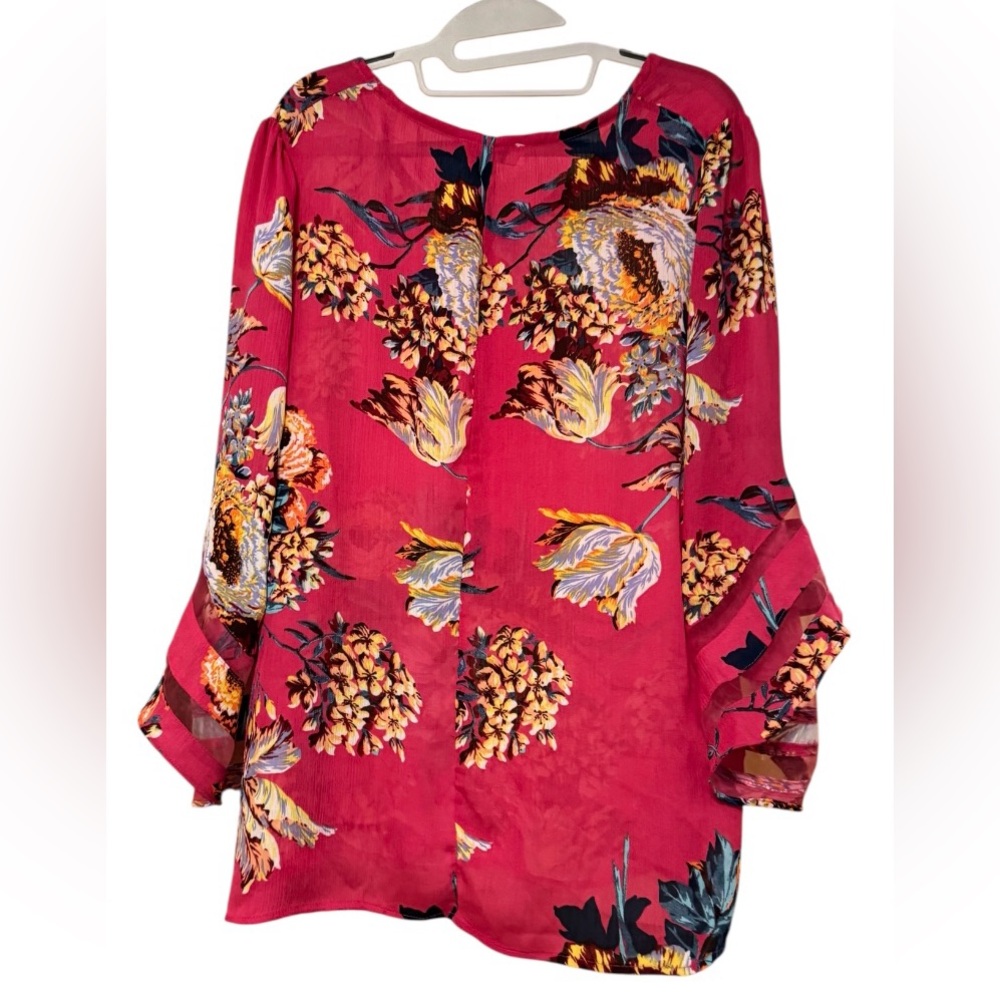 Umgee Hot Pink Floral Bell Sleeve Blouse XL - Picture 2 of 7